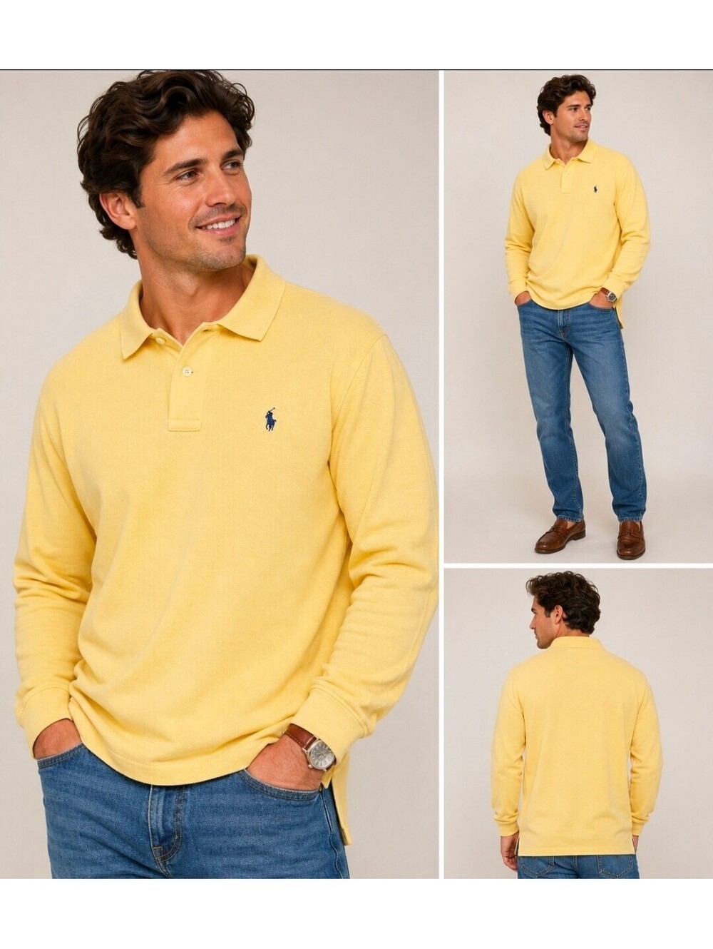 Vintage Polo Ralph Lauren Men’s Large Yellow Long Sleeve Polo Shirt USA Cotton